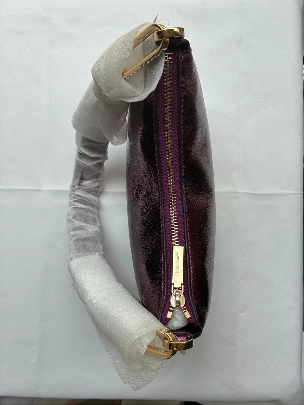 RARE Kate Spade Nina Metallic Leather Shoulder Bag Dark Raspberry